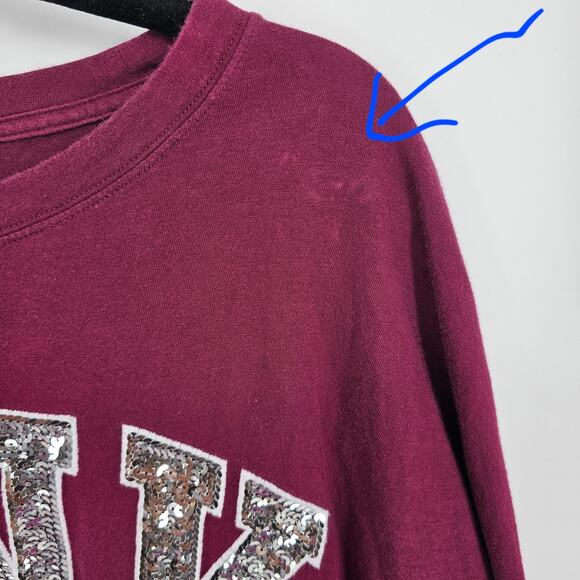 PINK Victoria’s Secret Burgundy Silver Bling Logo Varsity Campus Y2K T-Shirt S - Picture 6 of 8